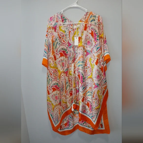 Pretty Persuasions women's OS orange paisley cover-up caftan NWT b… - Picture 1 of 7